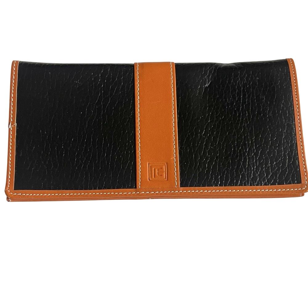 Pierre Balmain Vintage Bifold Pebbled Leather Wallet Tan Black Travel Checkbook